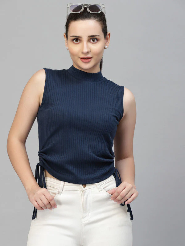 Women Sleeveless High Neck Crop Top - Image 5