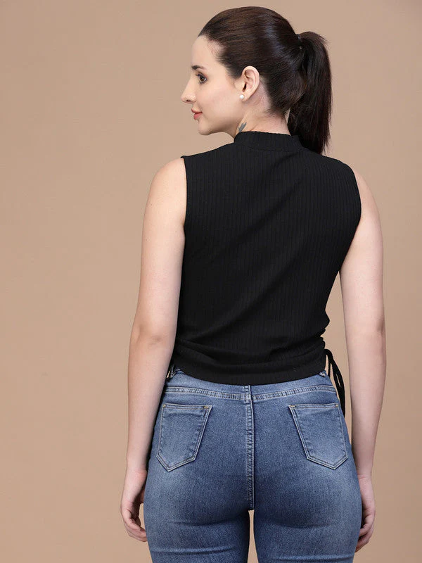 Women Sleeveless High Neck Crop Top - Image 2