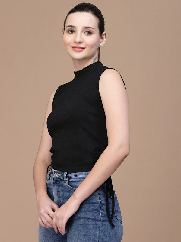 Women Sleeveless High Neck Crop Top - Image 3