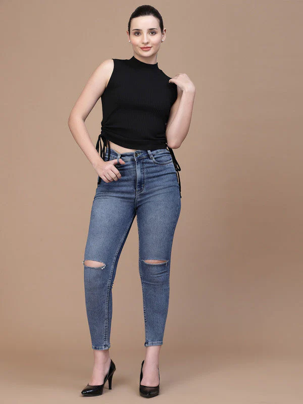 Women Sleeveless High Neck Crop Top - Image 5