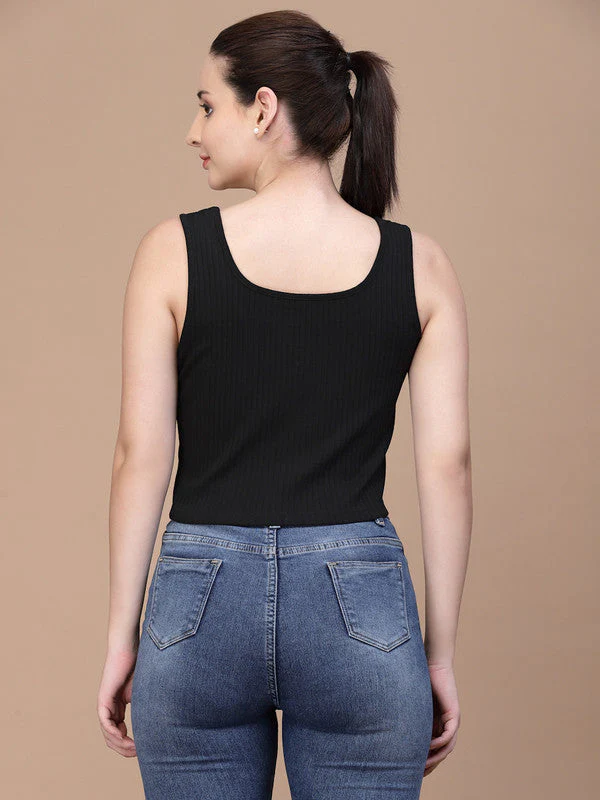 Women U Neck Black Tank Top - Image 2