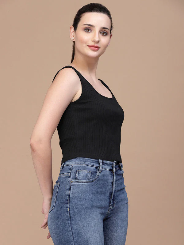 Women U Neck Black Tank Top - Image 3