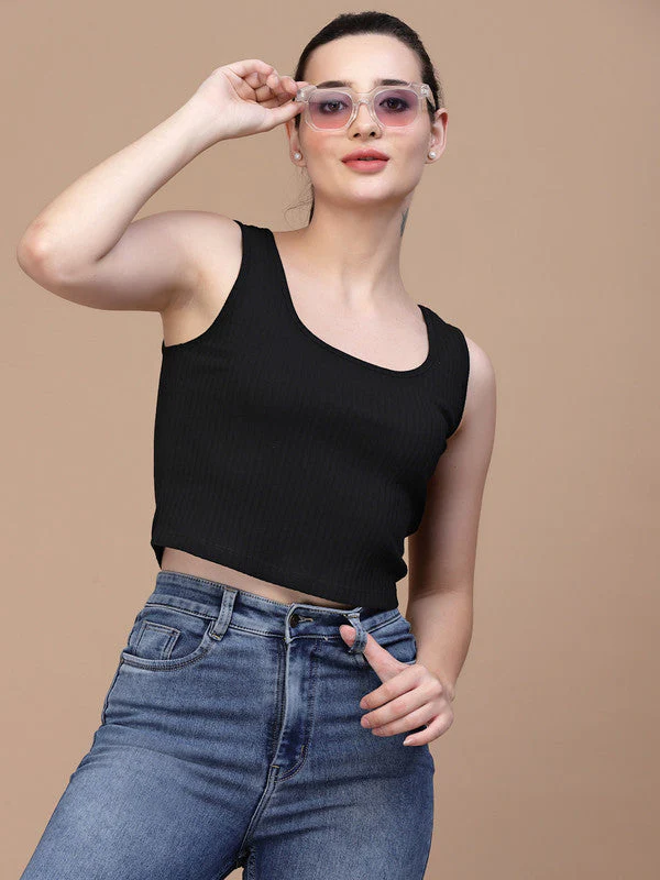Women U Neck Black Tank Top - Image 5