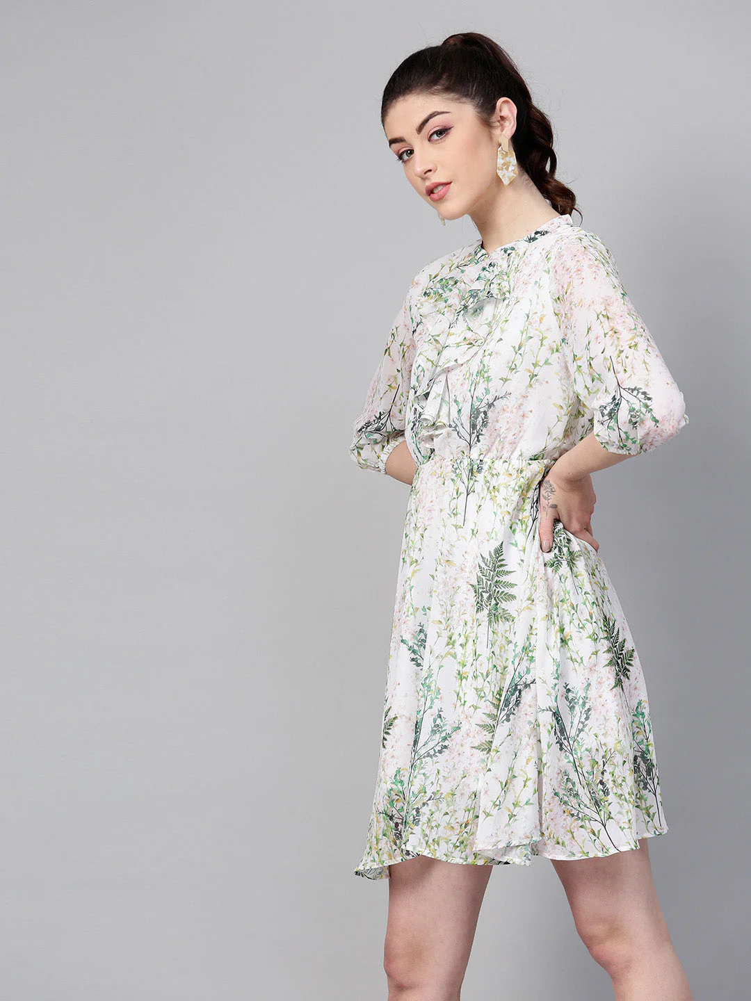 Women White Floral Skater Dress - Image 2