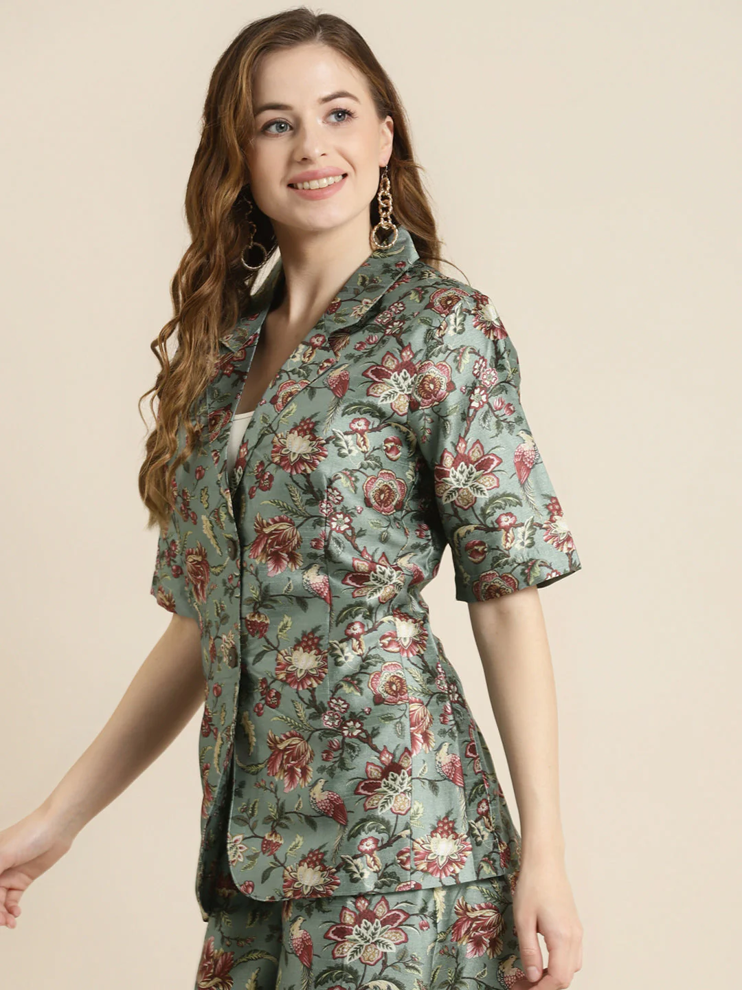 Olive Floral Short Sleeves Blazer - Image 3
