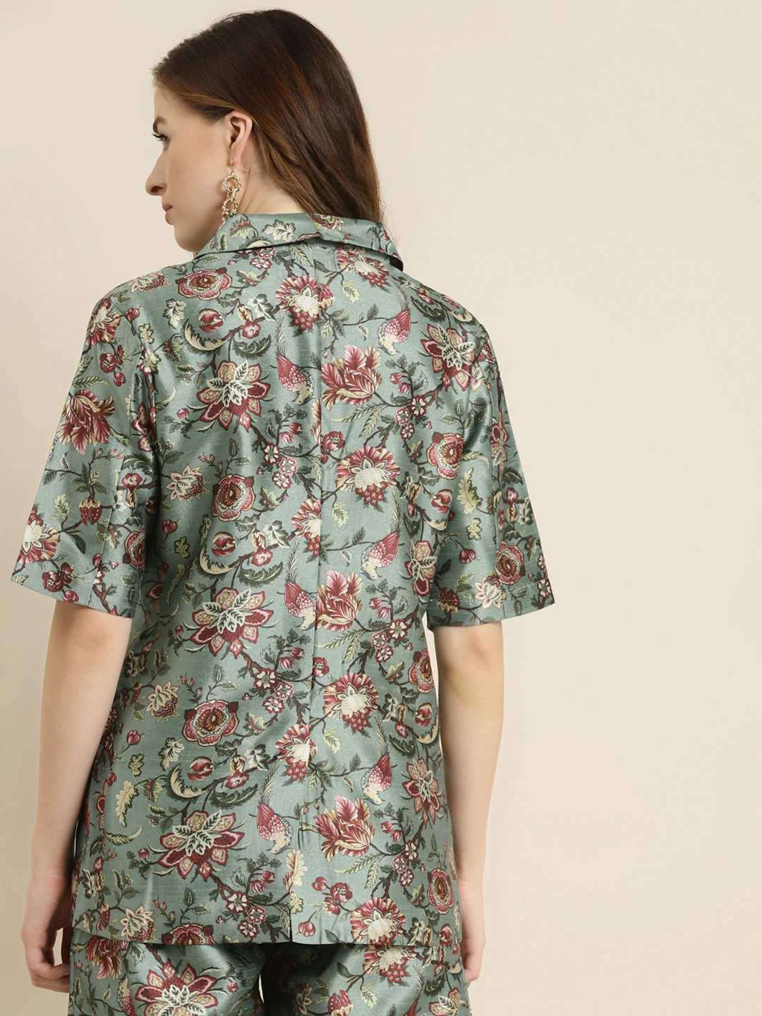 Olive Floral Short Sleeves Blazer - Image 4