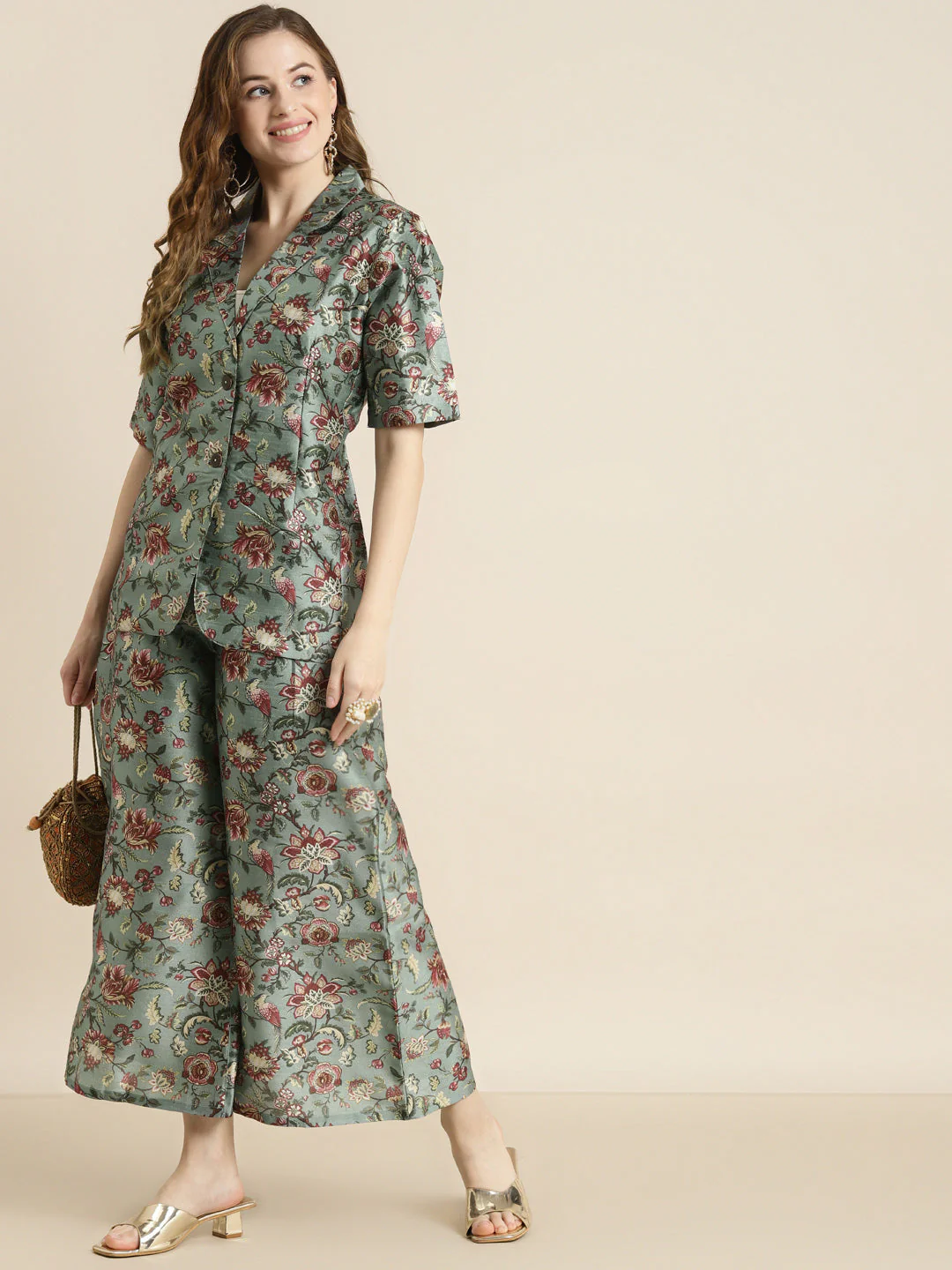 Olive Floral Short Sleeves Blazer - Image 5