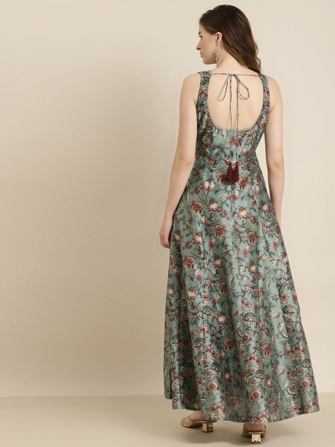 Olive Floral Sweetheart Anarkali Maxi Dress - Image 4