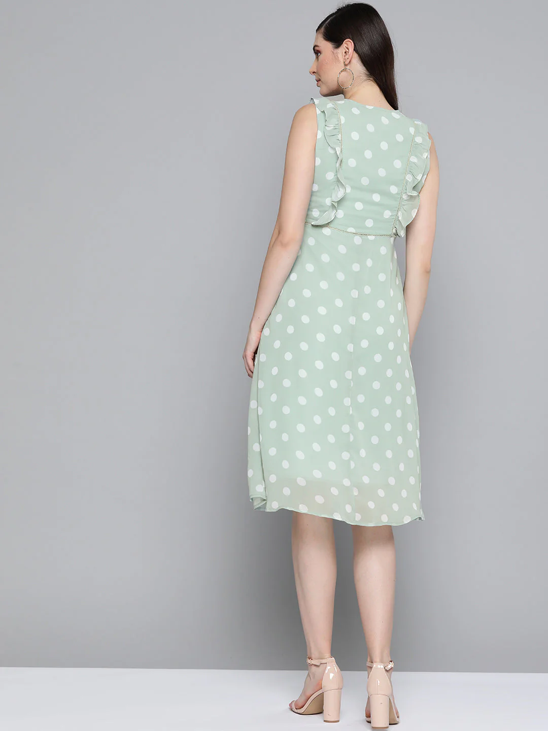 Olive Polka Dot Midi Dress - Image 3