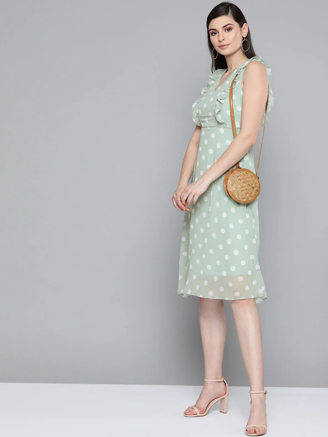 Olive Polka Dot Midi Dress - Image 4