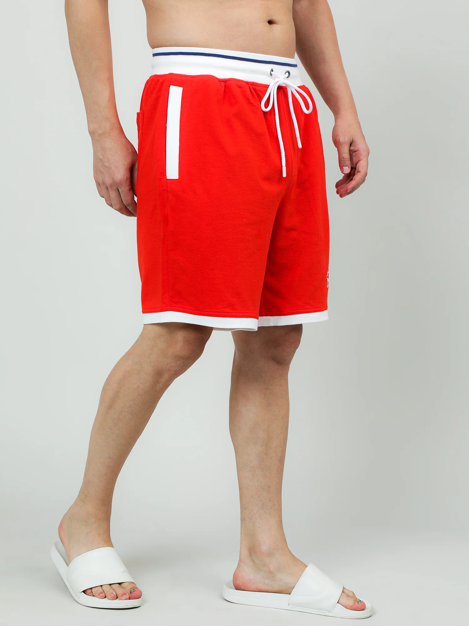 Men Orange Oversized Cotton Knee-Length Shorts - Image 2