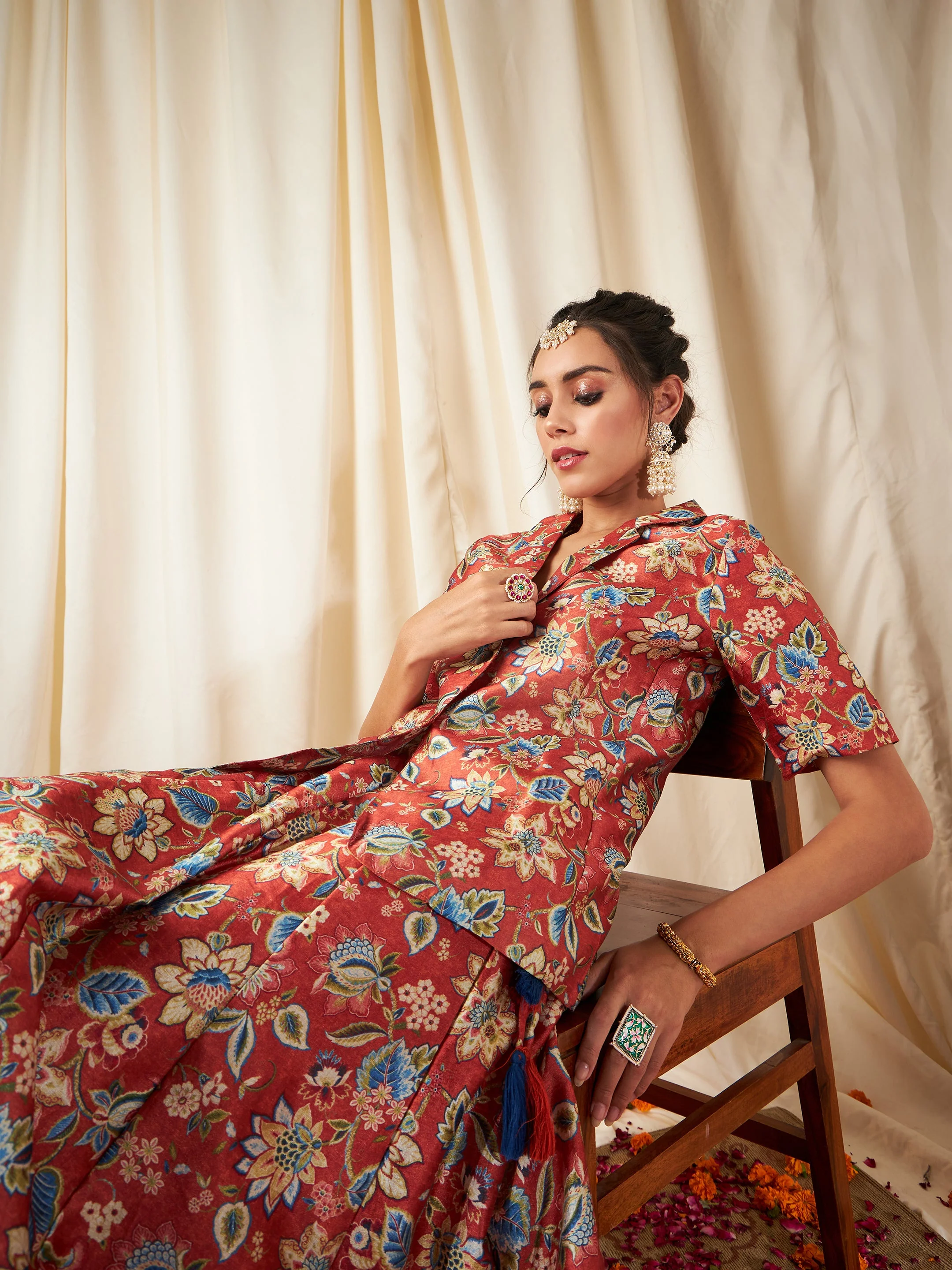Orange Floral Short Sleeves Blazer - Image 2
