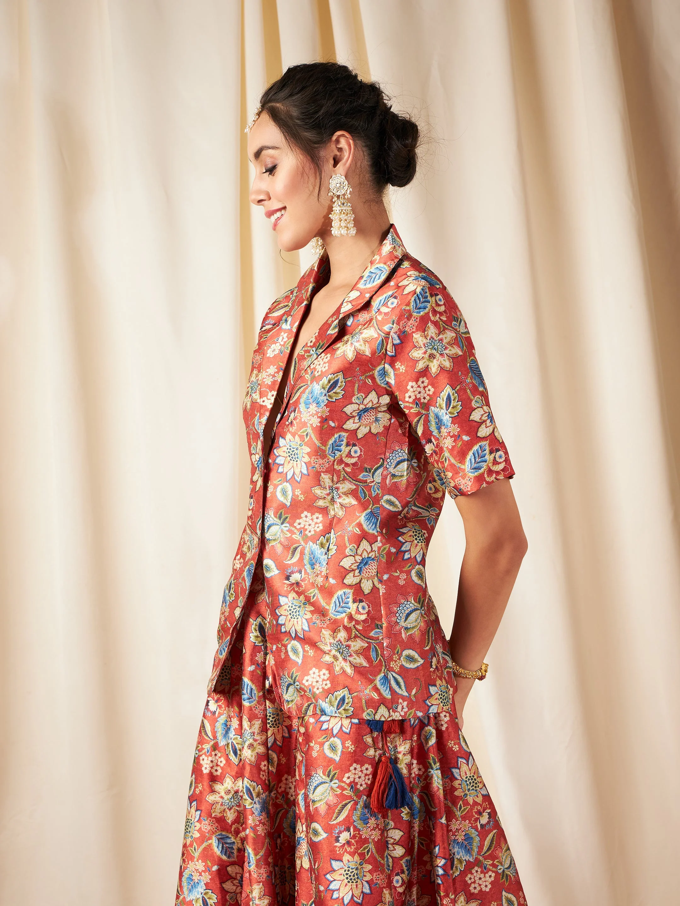Orange Floral Short Sleeves Blazer - Image 3
