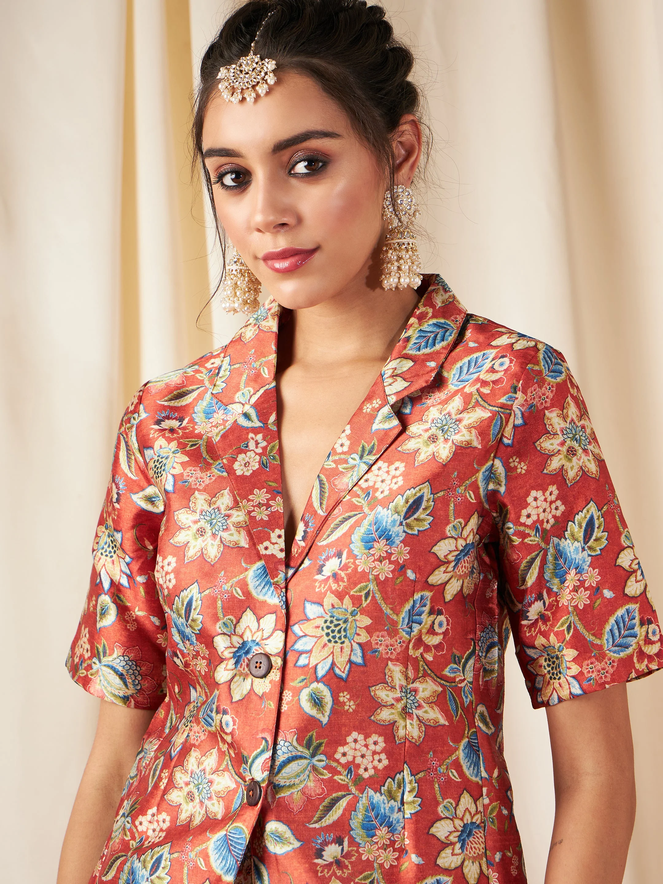 Orange Floral Short Sleeves Blazer - Image 4