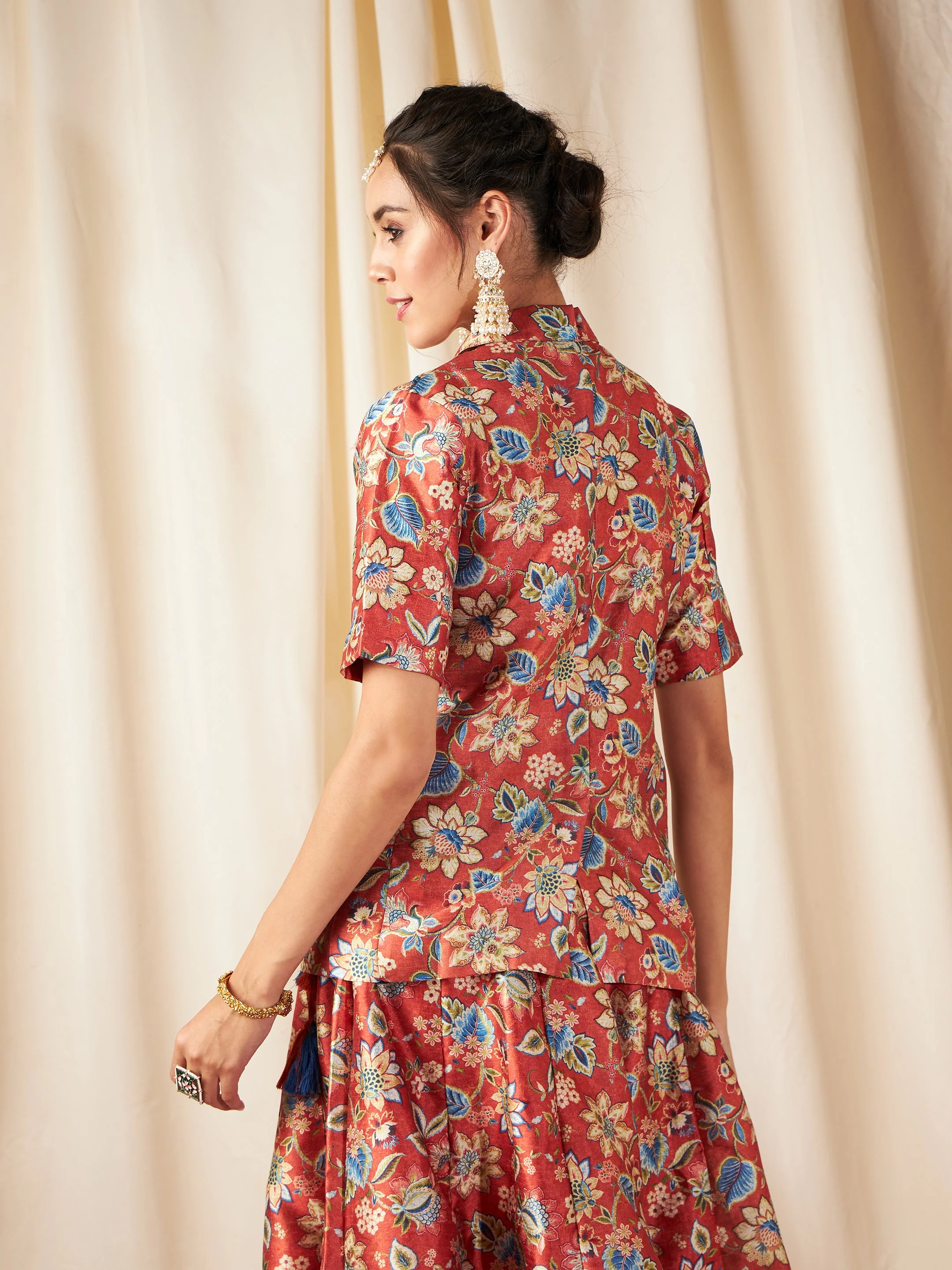 Orange Floral Short Sleeves Blazer - Image 5