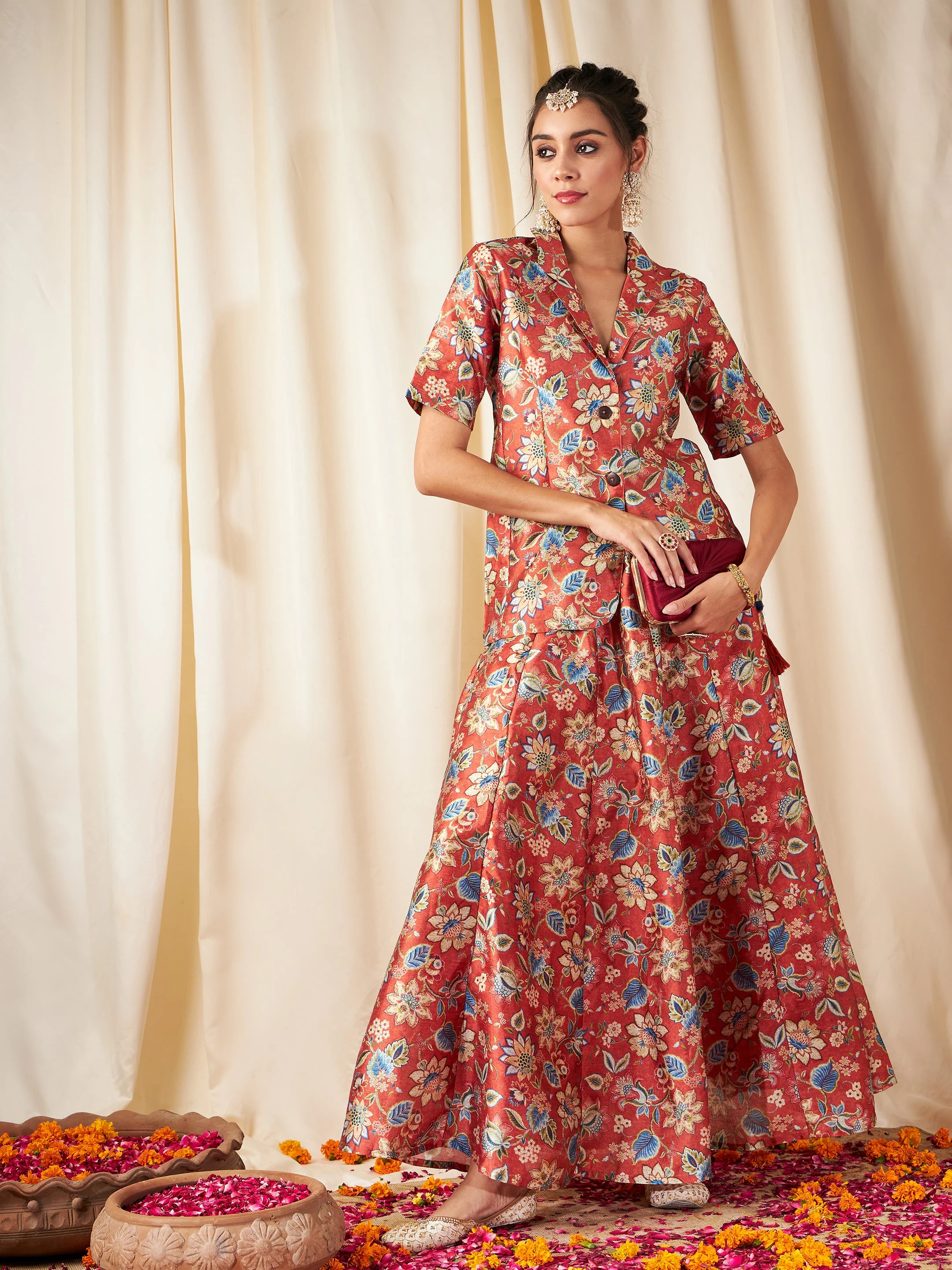 Orange Floral Short Sleeves Blazer - Image 6
