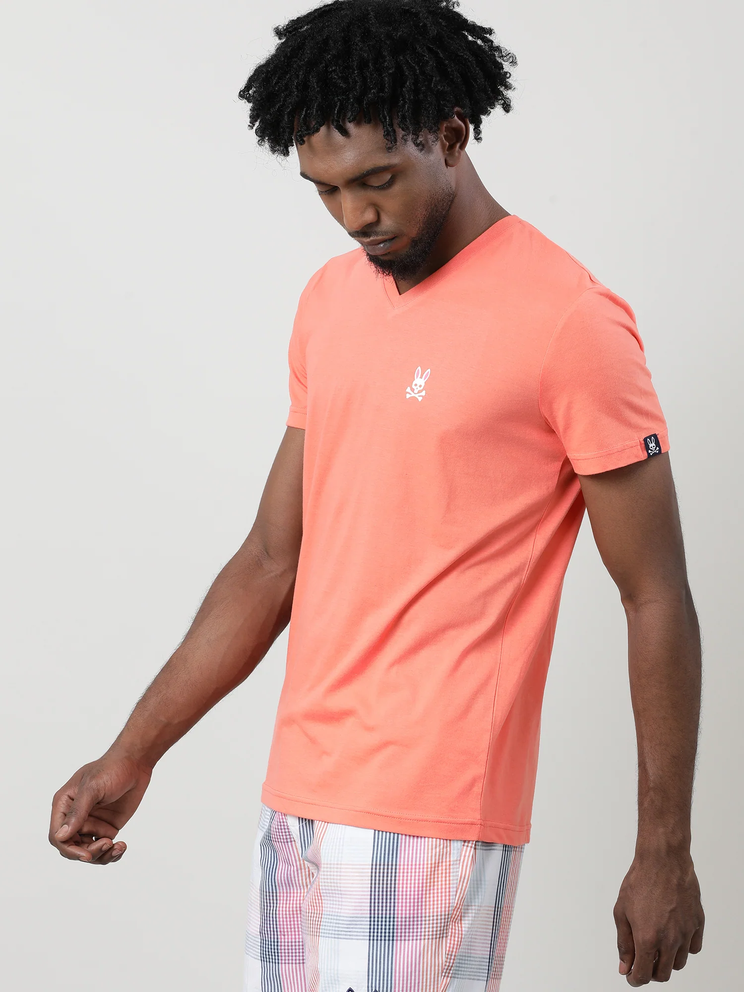 Men Coral Quick-Dry V-Neck Relaxed Fit T-Shirt - Image 3