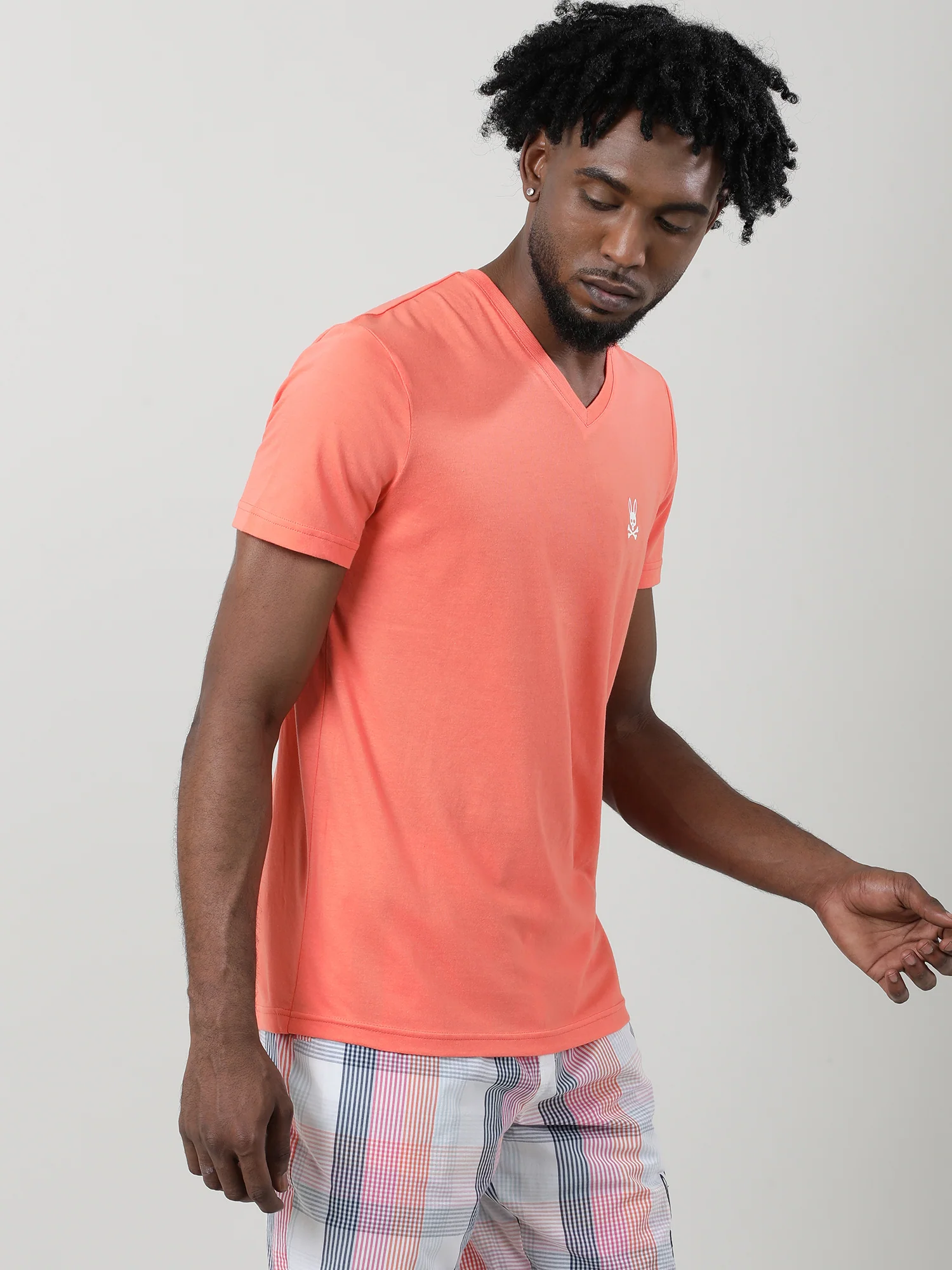 Men Coral Quick-Dry V-Neck Relaxed Fit T-Shirt - Image 4