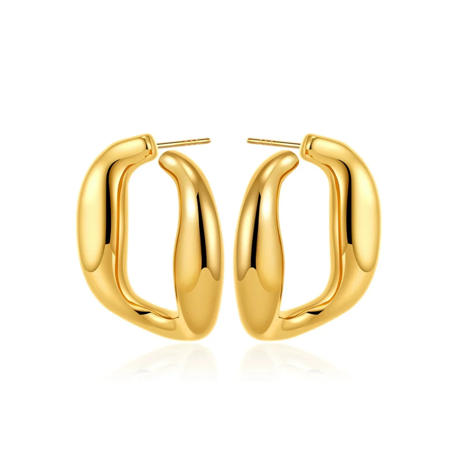 Oversized Oval Huggie Stud Earrings - Image 2