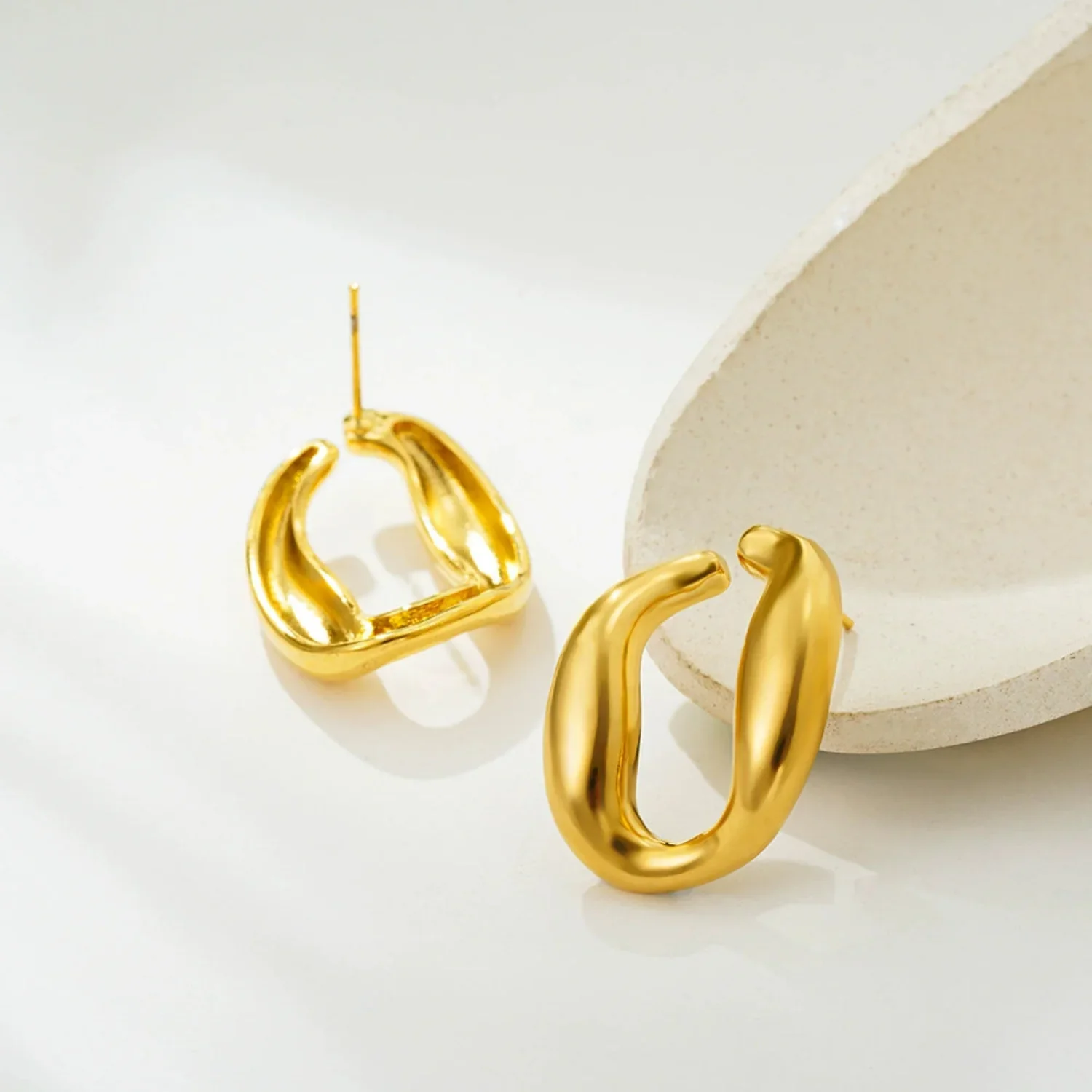 Oversized Oval Huggie Stud Earrings - Image 3
