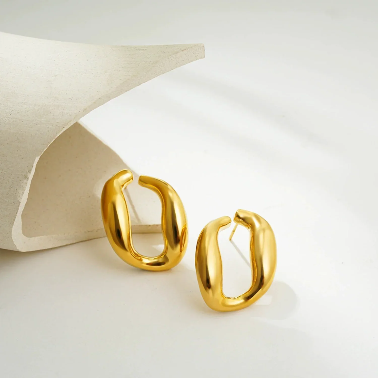Oversized Oval Huggie Stud Earrings - Image 5