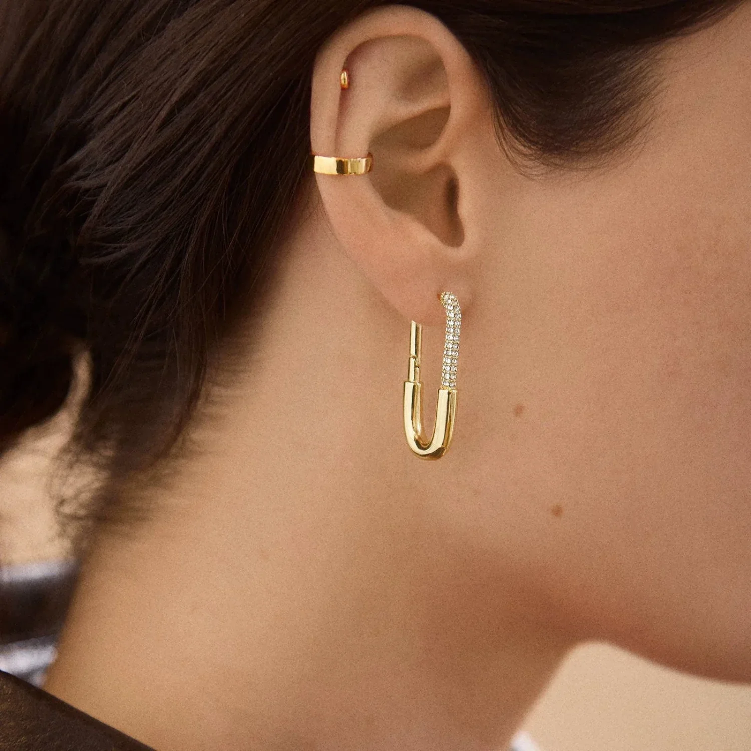 Pavé Crystal Safety Pin Hoops - Image 3