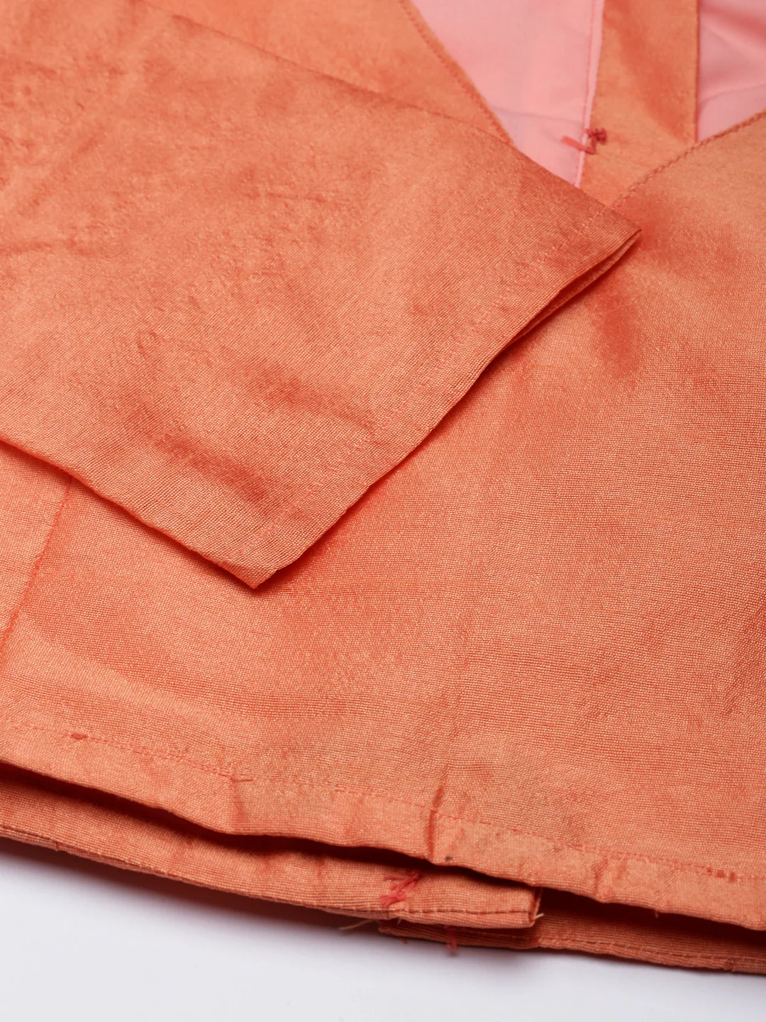 Peach Solid Three-Quarter Sleeves V-Neck Dupion Silk Knot Blouse - Image 7