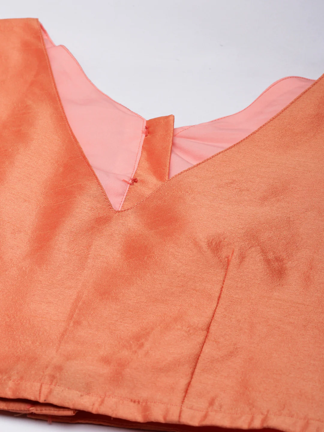 Peach Solid Three-Quarter Sleeves V-Neck Dupion Silk Knot Blouse - Image 8