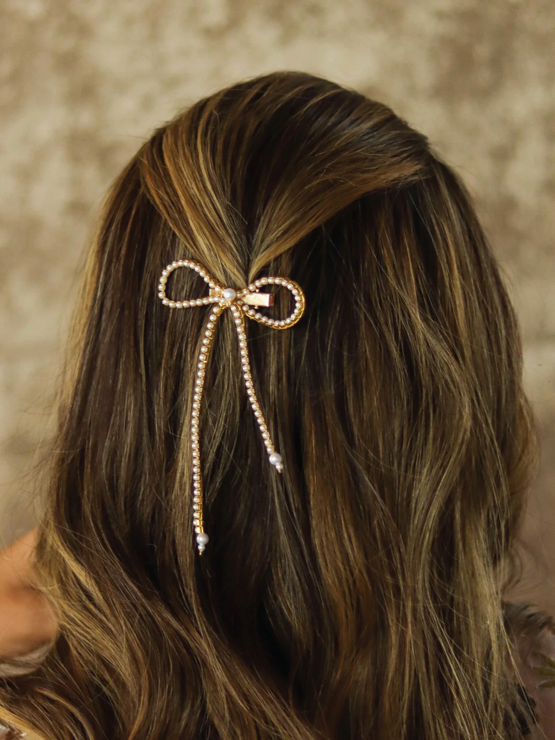 Gold Pearl Hair Bow Alligator Clip - Image 3