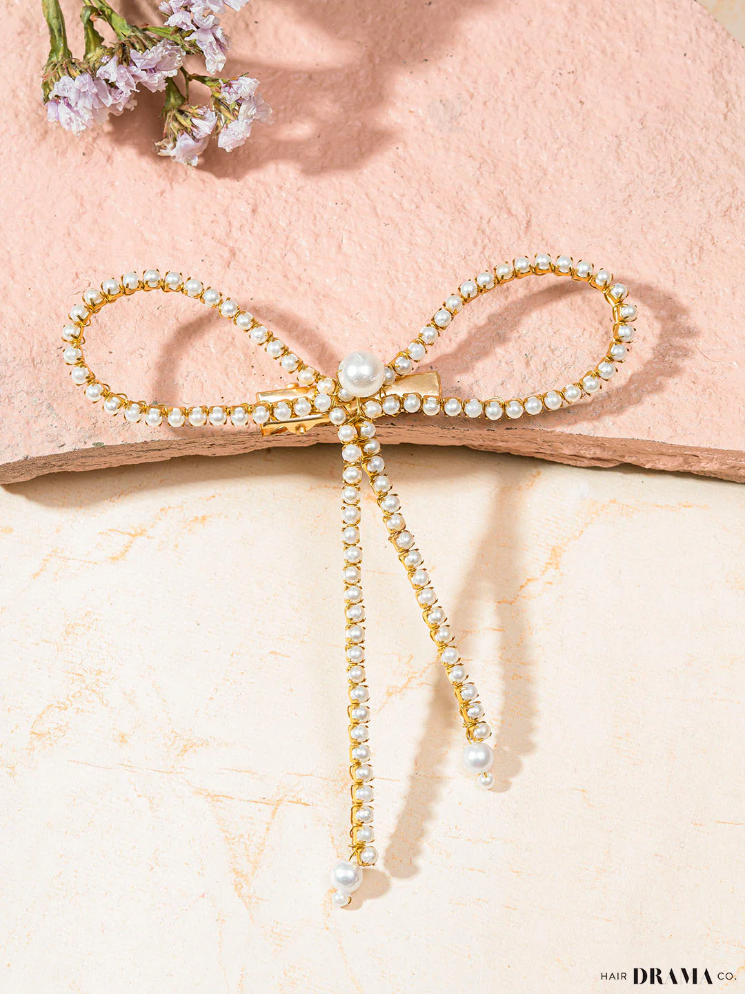 Gold Pearl Hair Bow Alligator Clip - Image 4