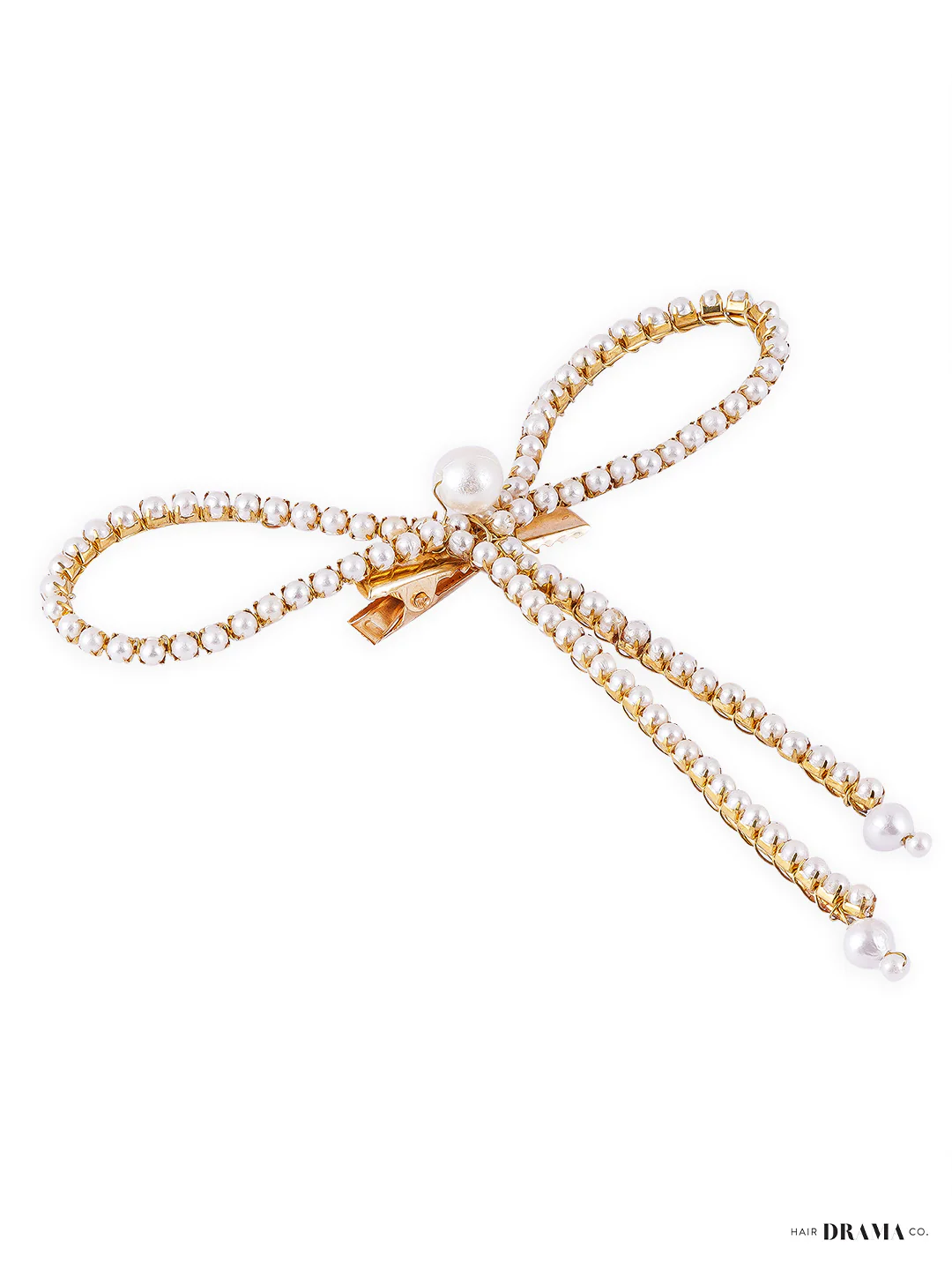Gold Pearl Hair Bow Alligator Clip - Image 5