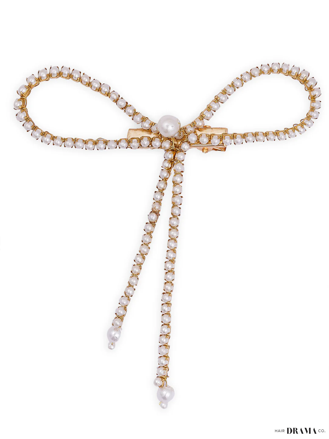 Gold Pearl Hair Bow Alligator Clip - Image 6