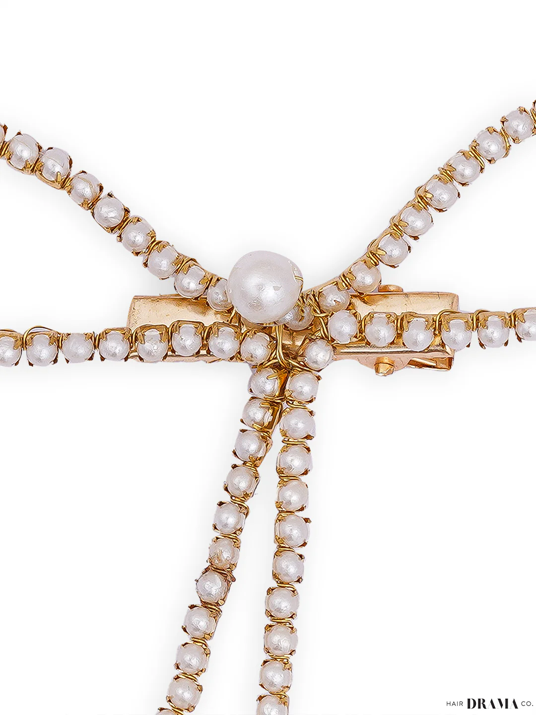 Gold Pearl Hair Bow Alligator Clip - Image 7