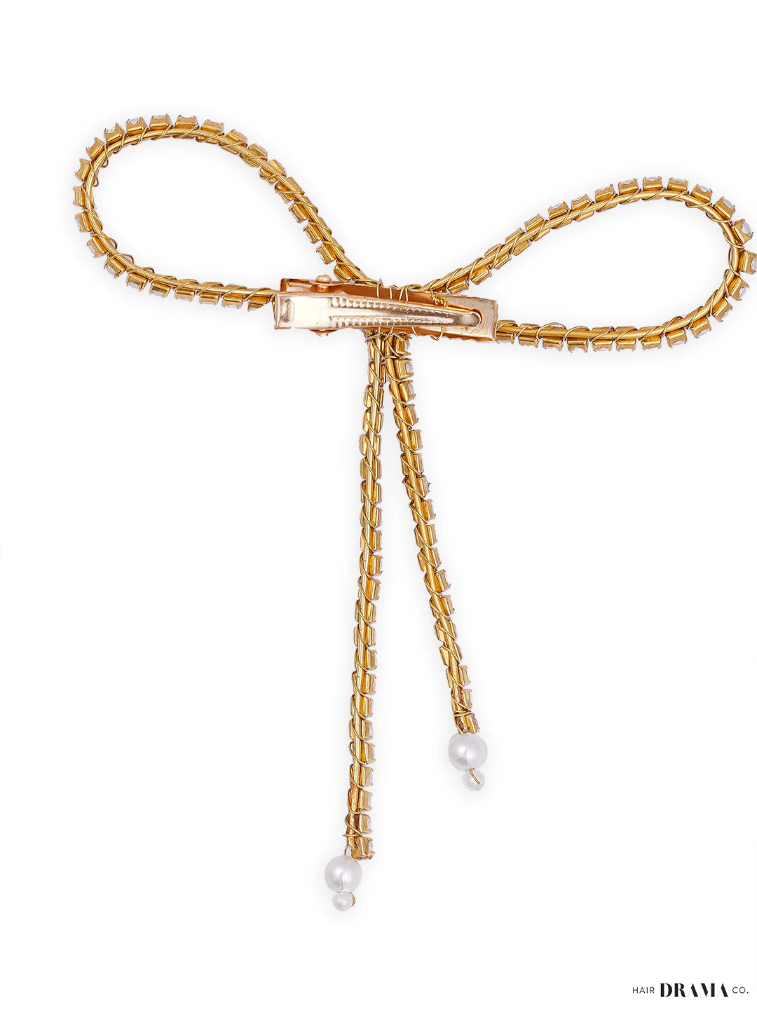 Gold Pearl Hair Bow Alligator Clip - Image 8
