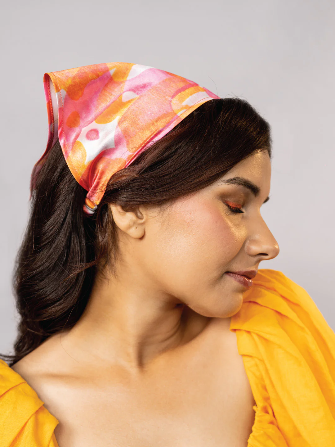 Pink Abstract Headscarf Headband with Elastic - Image 4