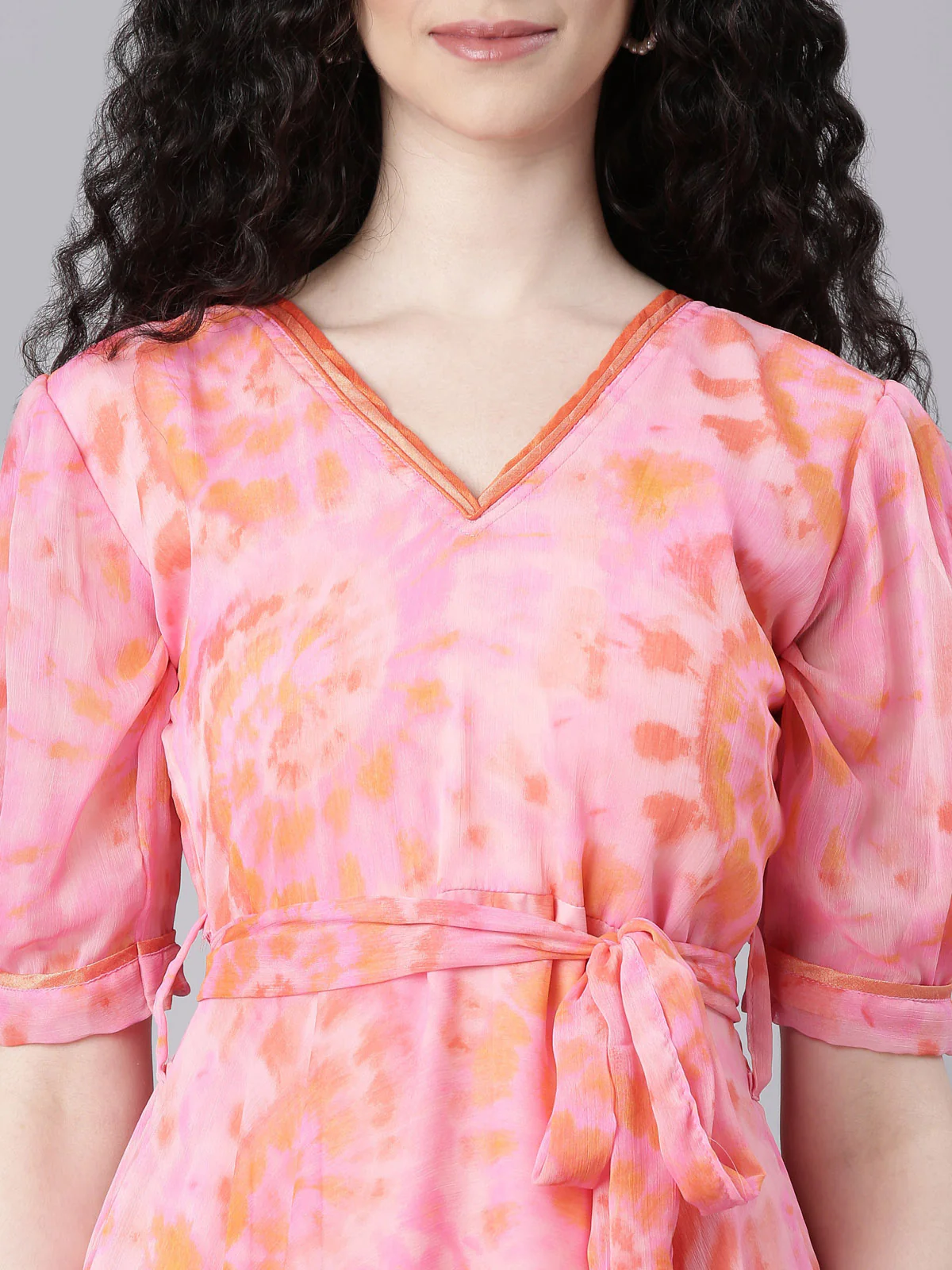 Women Pink Abstract Print Dress - Image 2