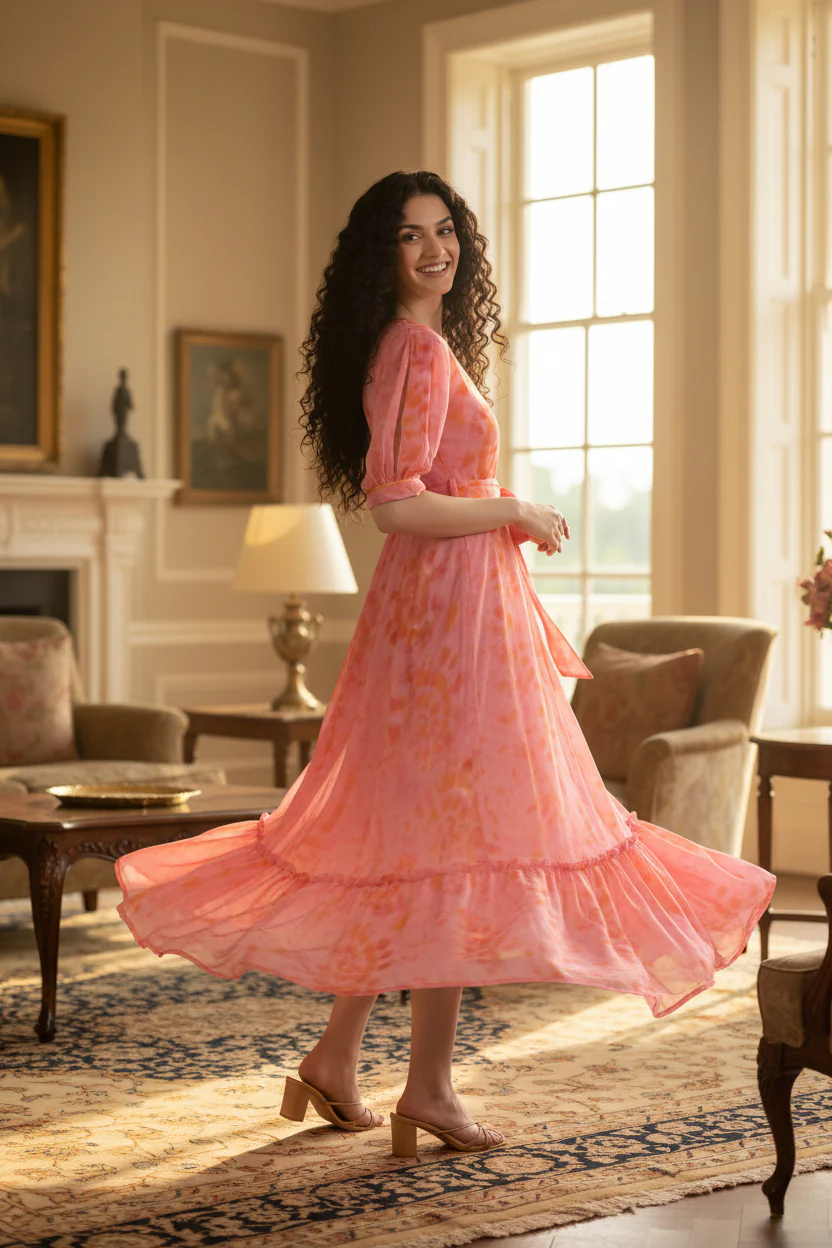 Women Pink Abstract Print Dress - Image 3