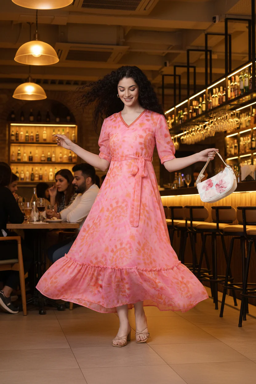 Women Pink Abstract Print Dress - Image 4