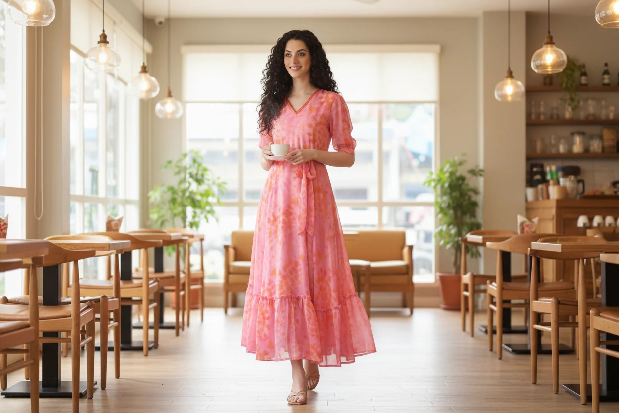 Women Pink Abstract Print Dress - Image 5