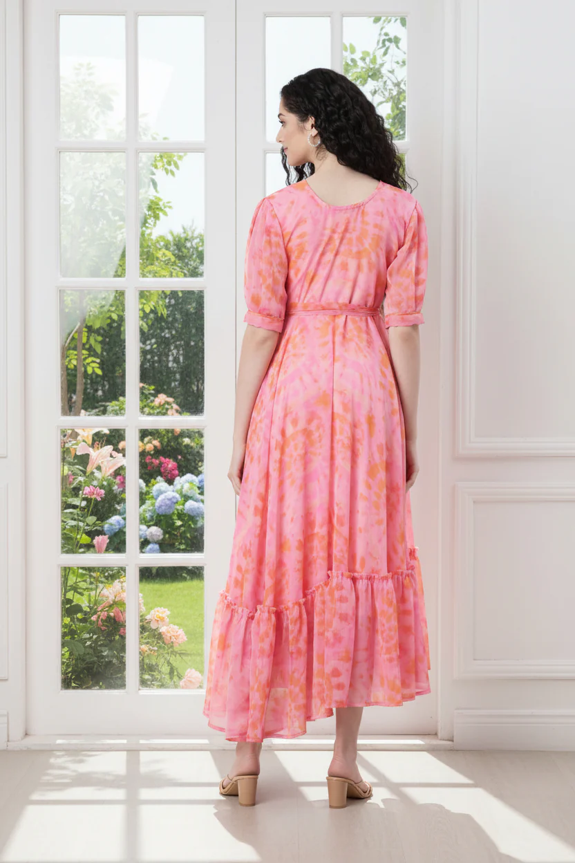 Women Pink Abstract Print Dress - Image 6