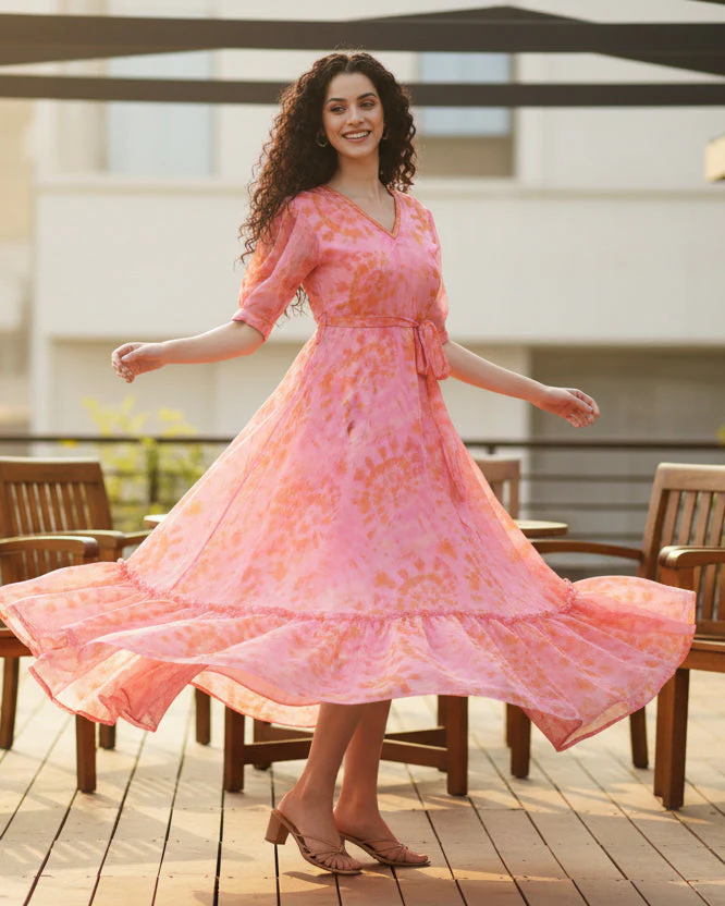 Women Pink Abstract Print Dress - Image 7