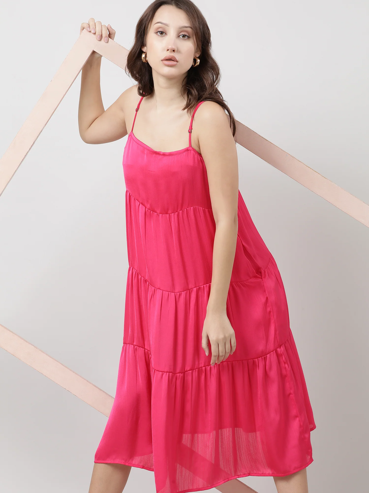 Women Pink Strappy A-Line Midi Dress - Image 2
