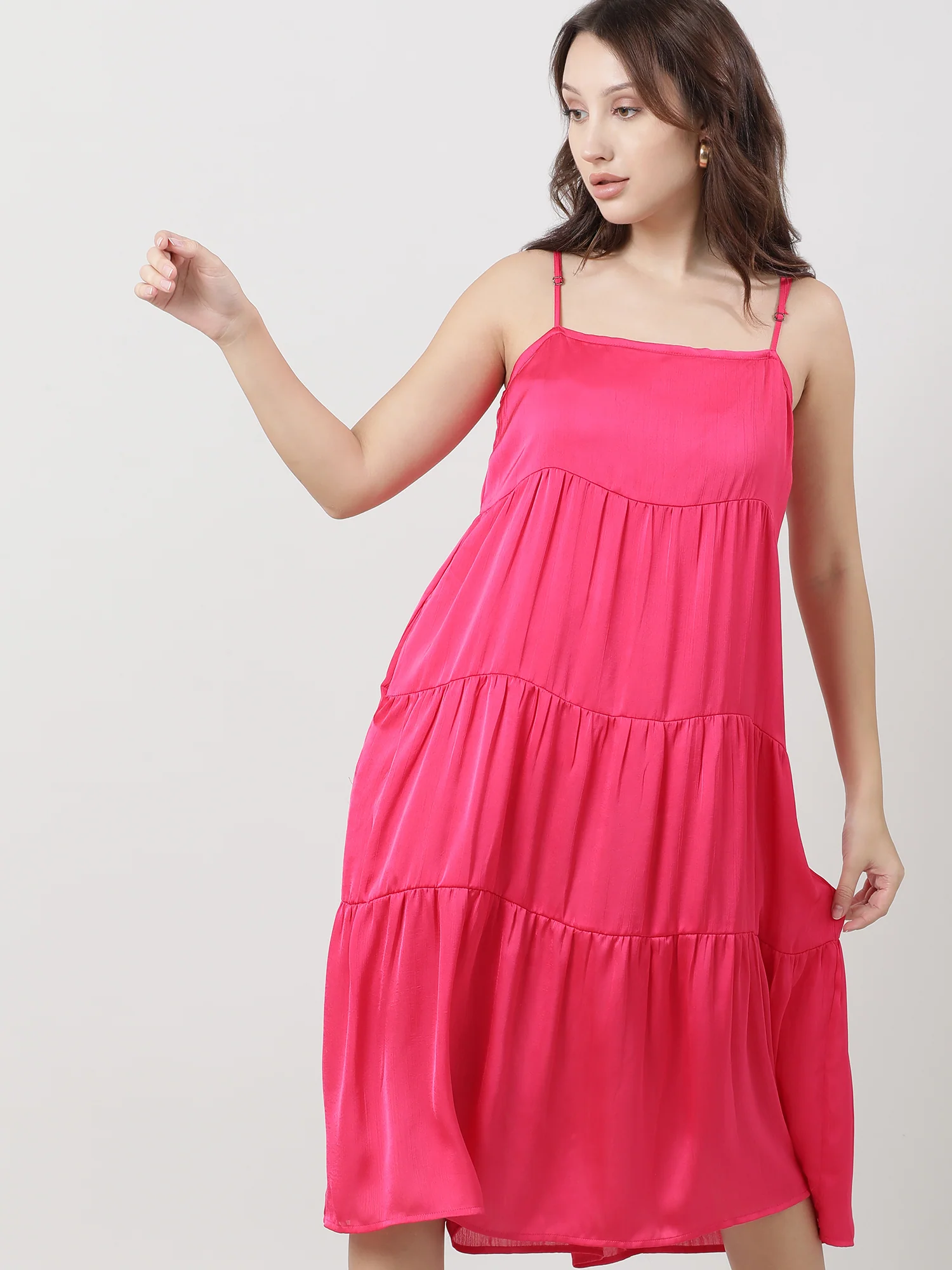 Women Pink Strappy A-Line Midi Dress - Image 3