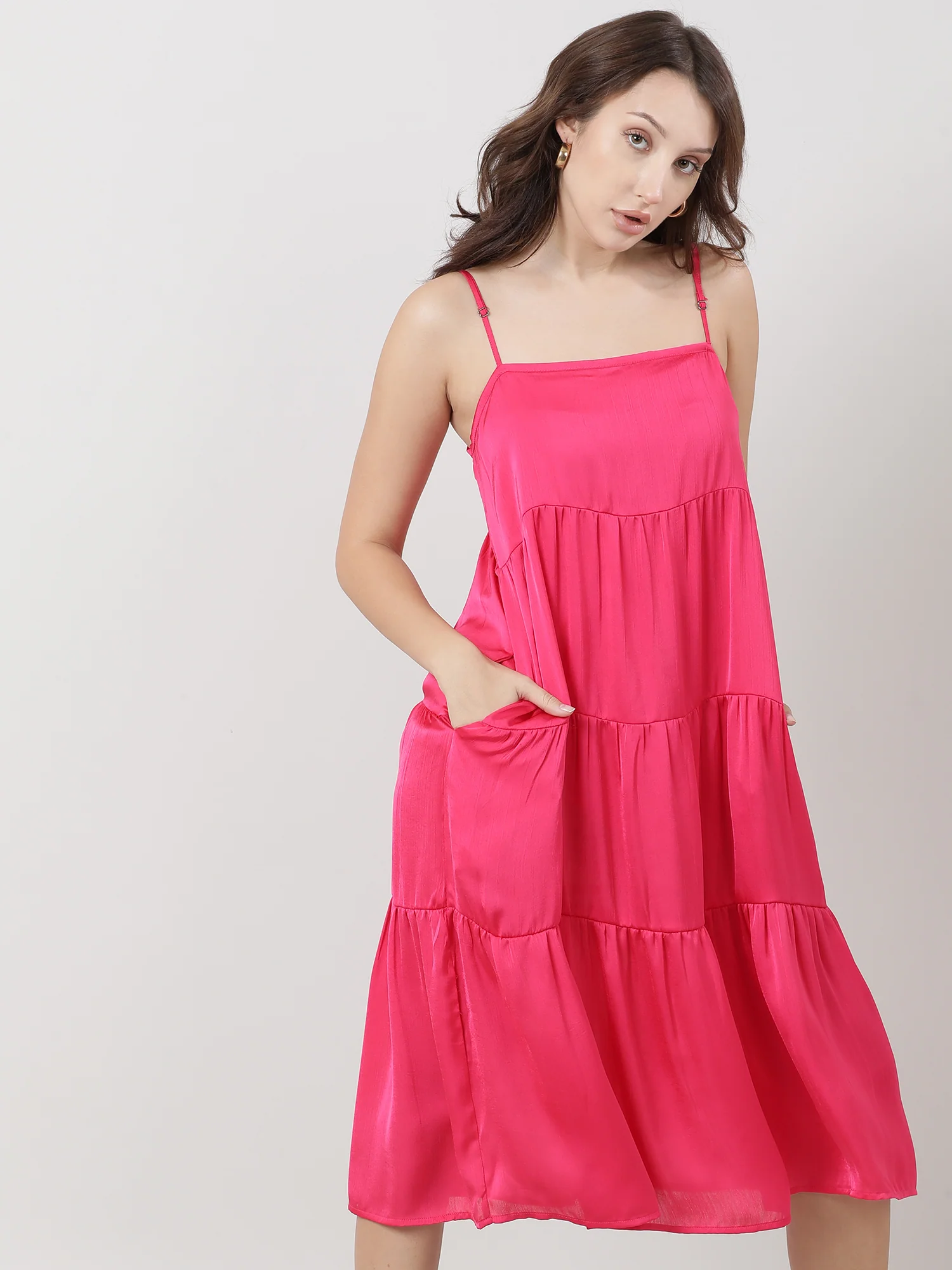 Women Pink Strappy A-Line Midi Dress - Image 4