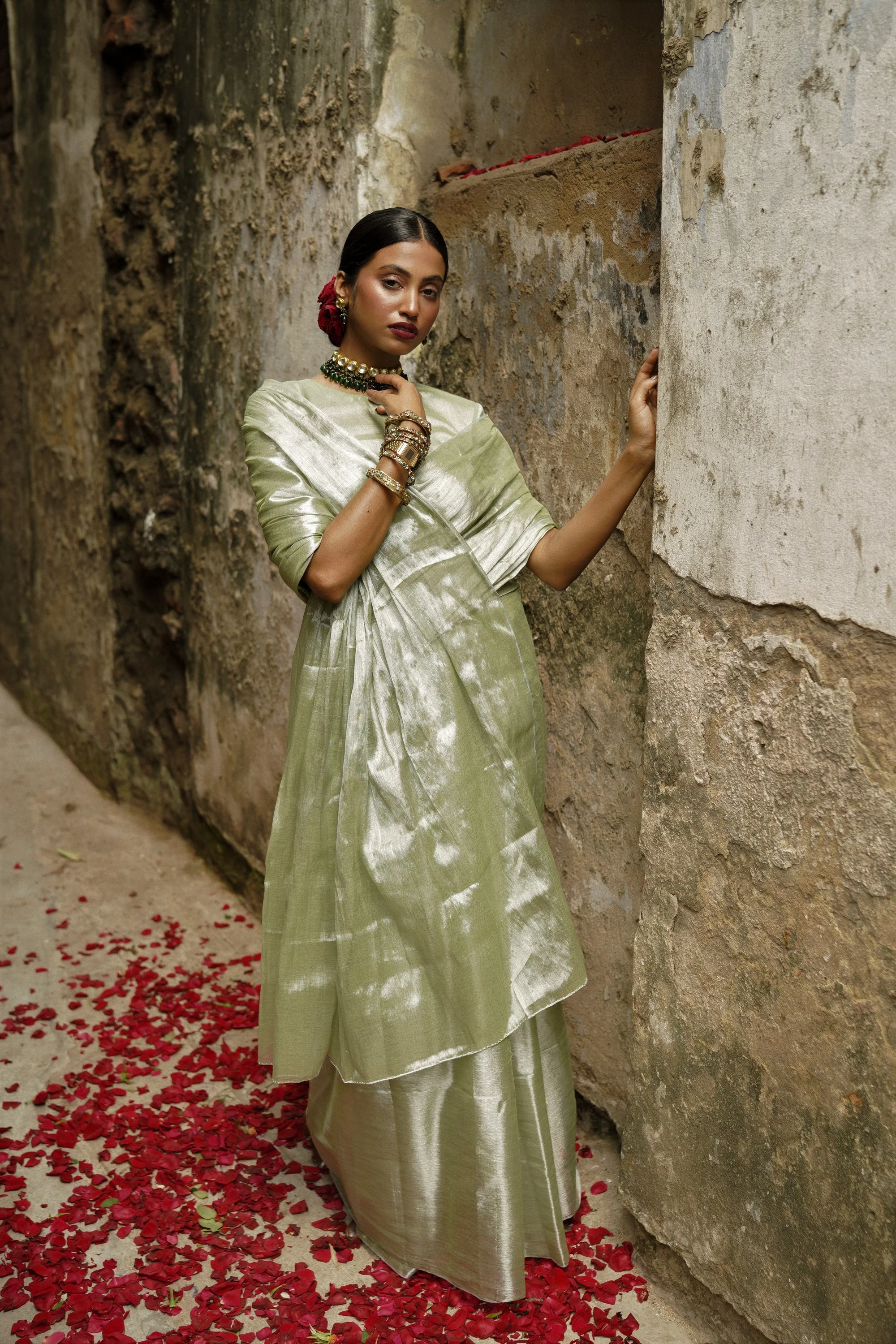 Pista Badam Pastel Pista Handloom Tissue Saree - Image 2