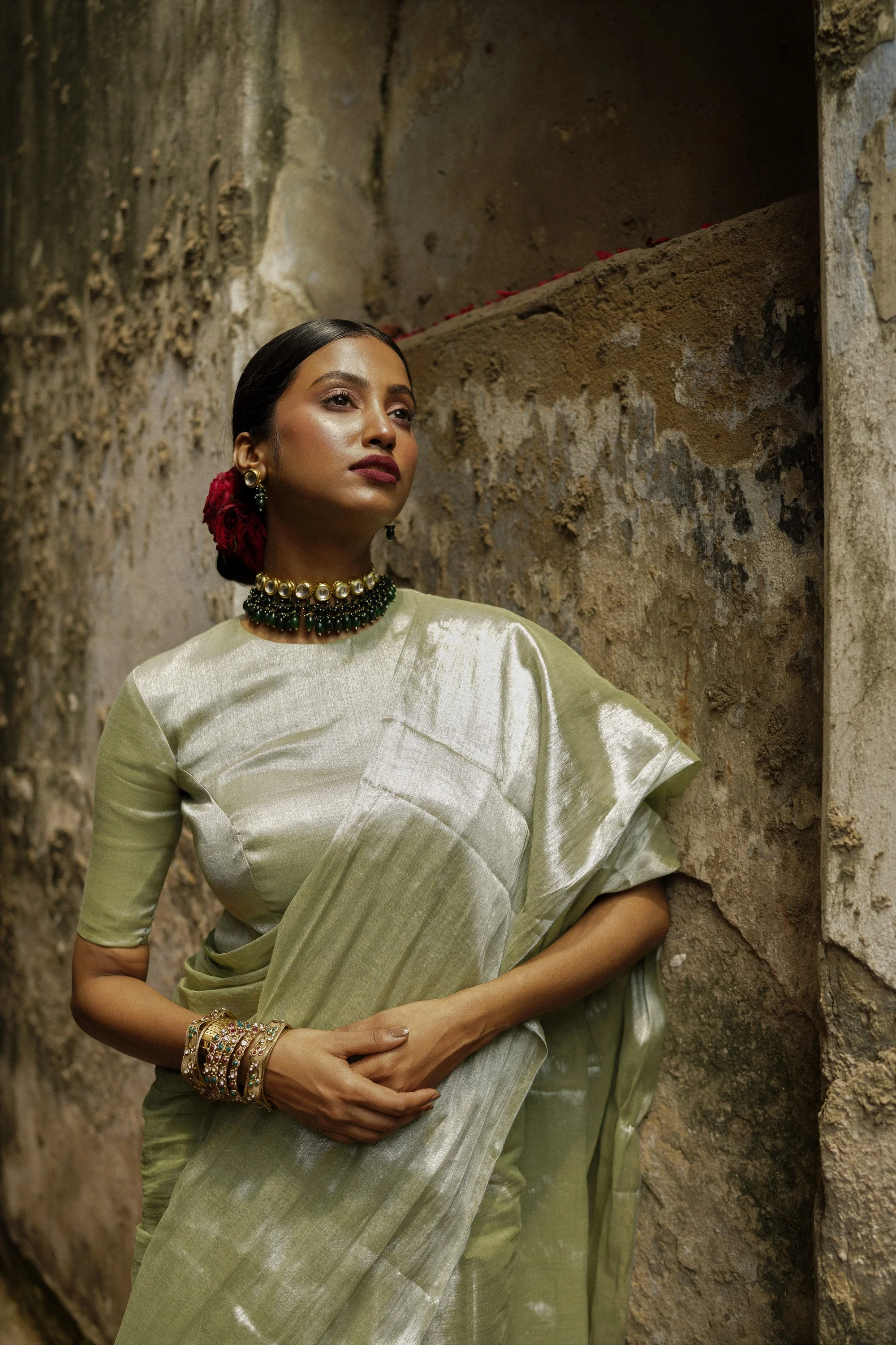 Pista Badam Pastel Pista Handloom Tissue Saree - Image 3