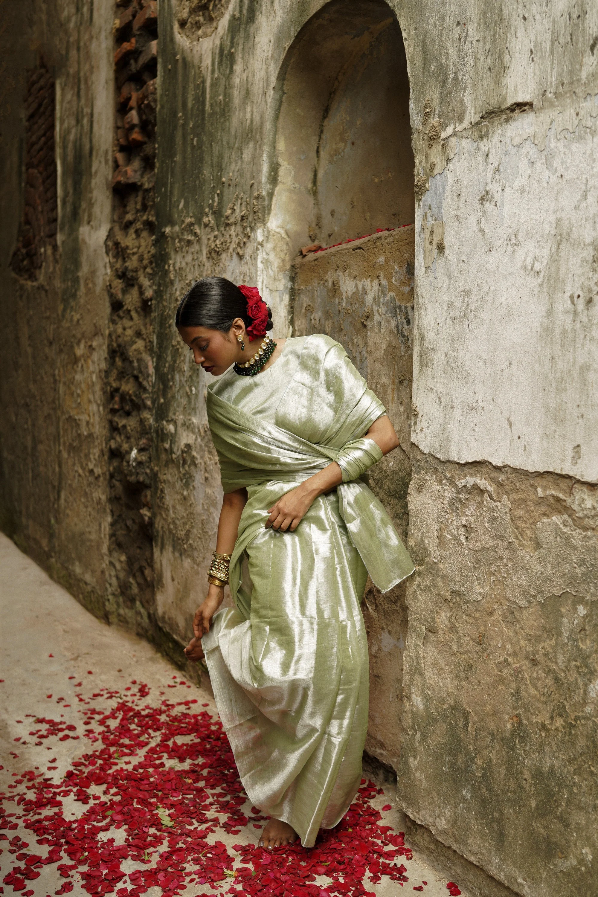 Pista Badam Pastel Pista Handloom Tissue Saree - Image 4