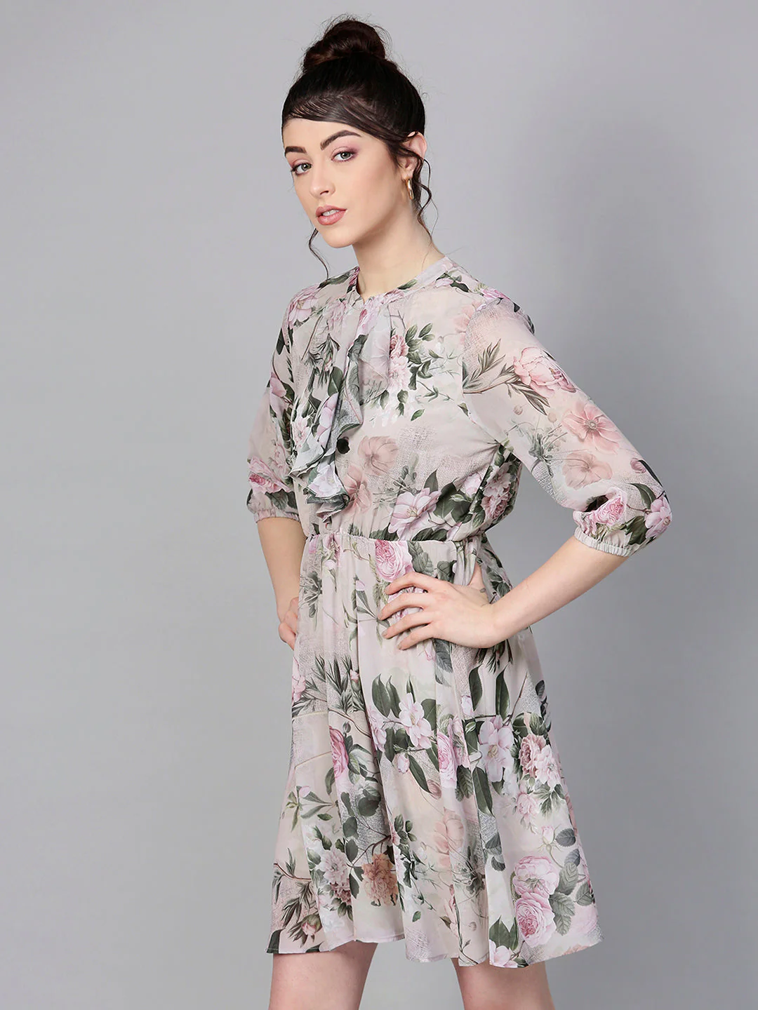 Women Pista Green Floral Skater Dress - Image 2