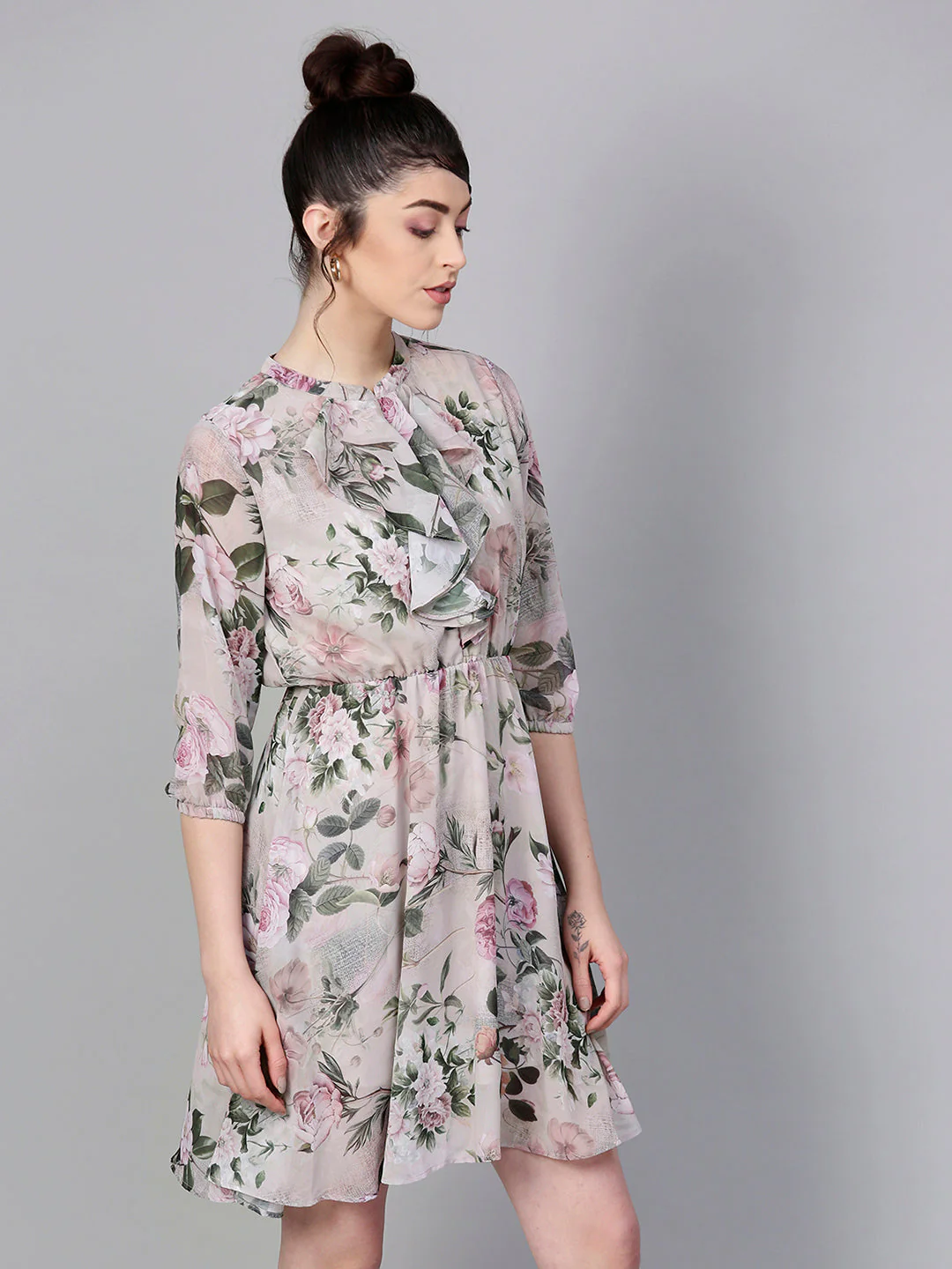 Women Pista Green Floral Skater Dress - Image 4