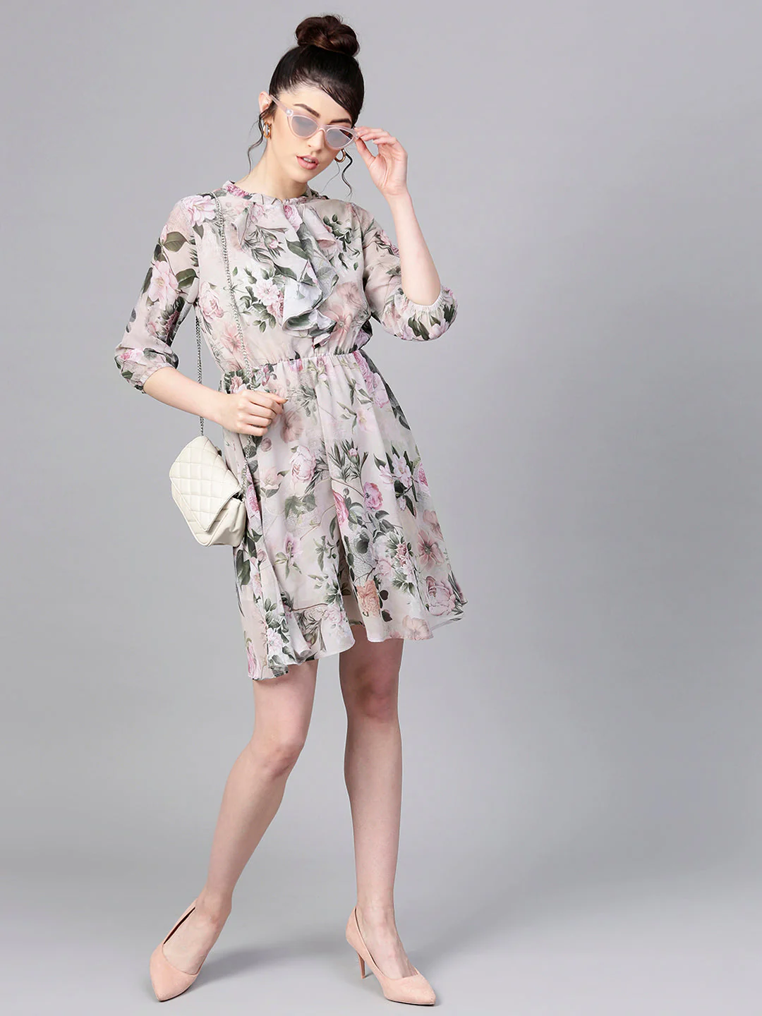 Women Pista Green Floral Skater Dress - Image 6